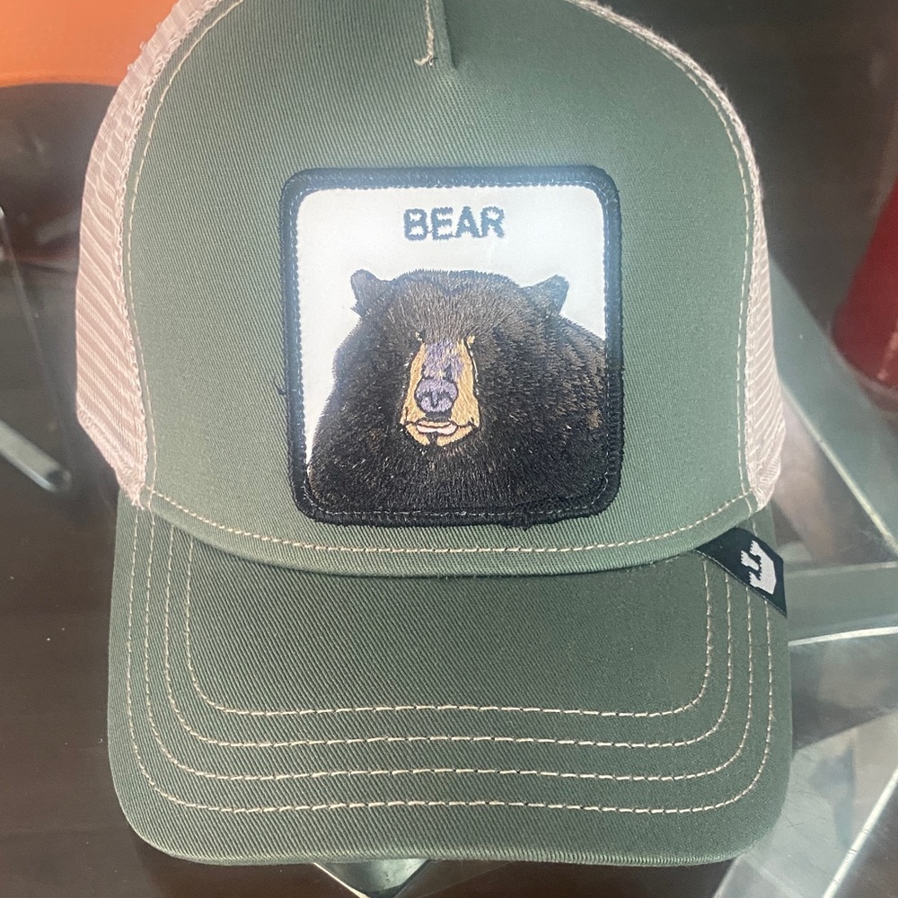 Goorin Bros Olive Trucker Hat with Bear Patch